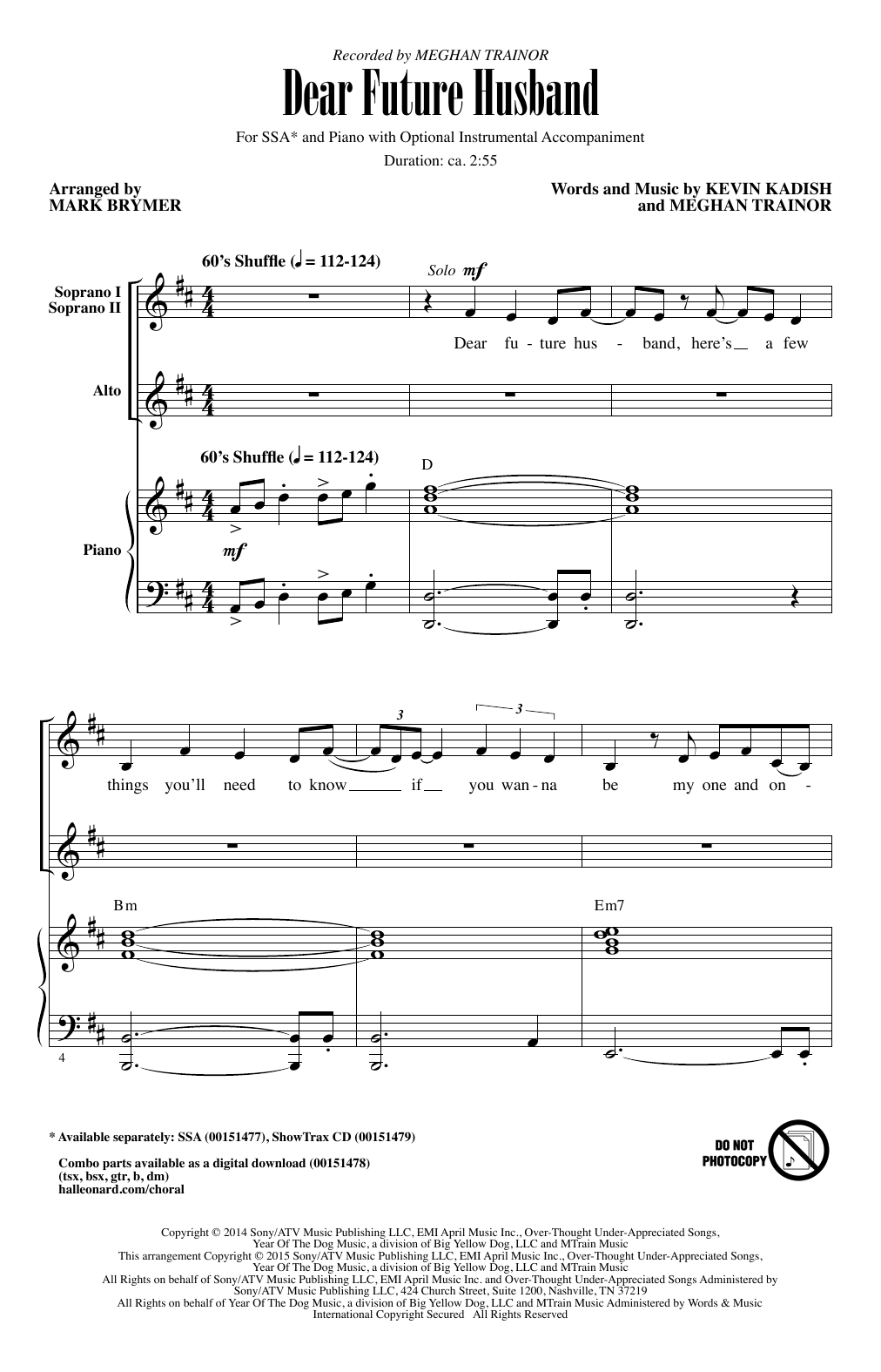 Meghan Trainor Dear Future Husband (arr. Mark Brymer) sheet music notes and chords. Download Printable PDF.