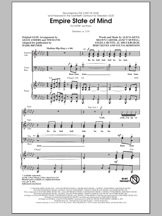 Mark Brymer Empire State Of Mind sheet music notes and chords. Download Printable PDF.