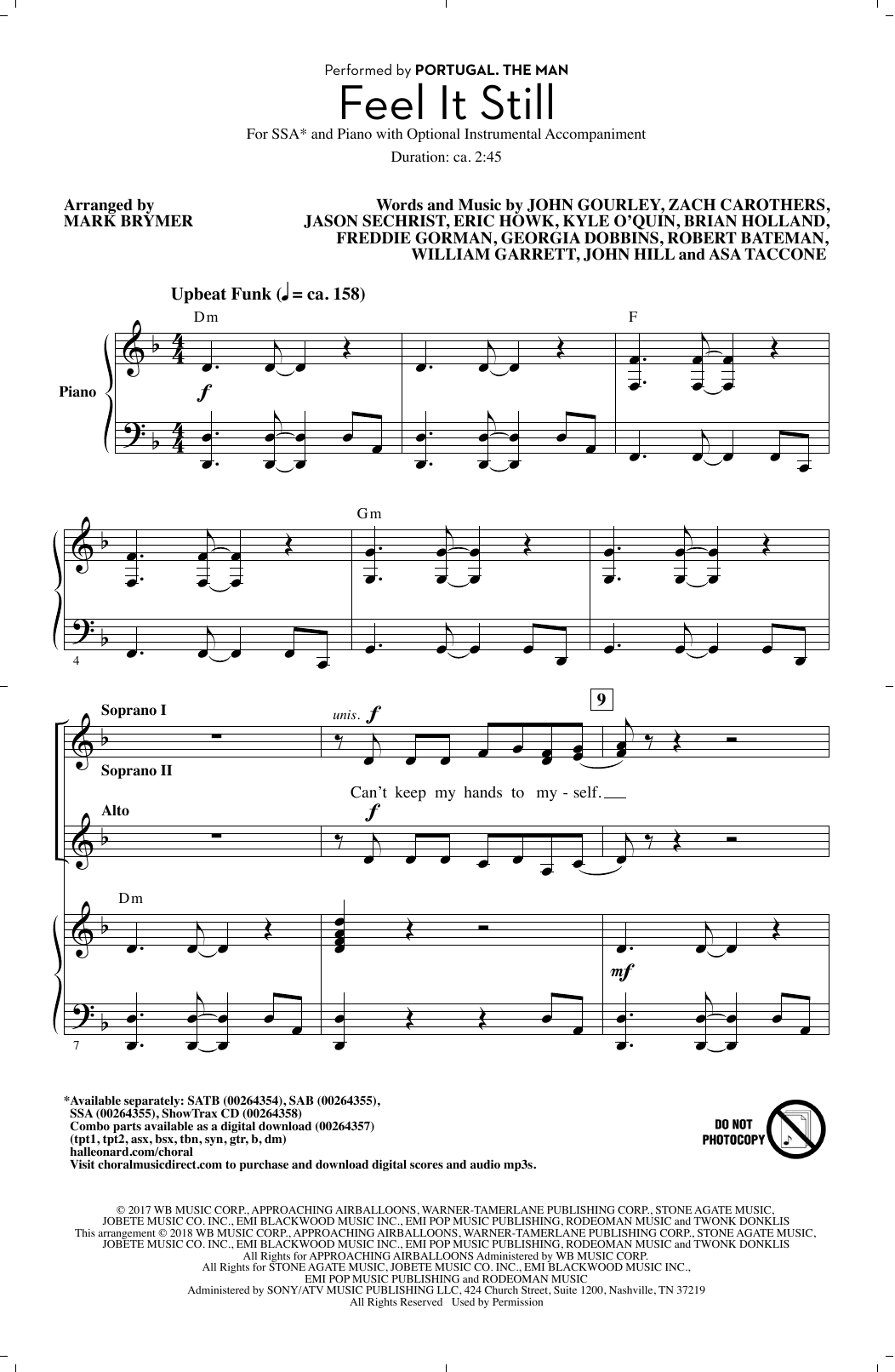 Portugal. The Man Feel It Still (arr. Mark Brymer) sheet music notes and chords. Download Printable PDF.