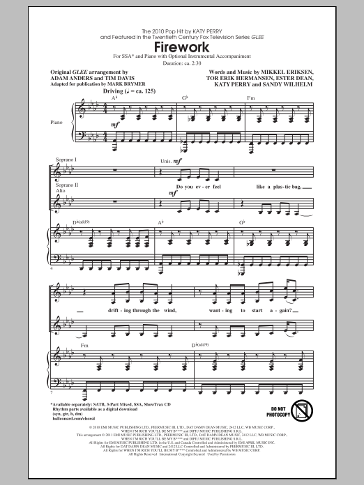 Glee Cast Firework (arr. Mark Brymer) sheet music notes and chords. Download Printable PDF.