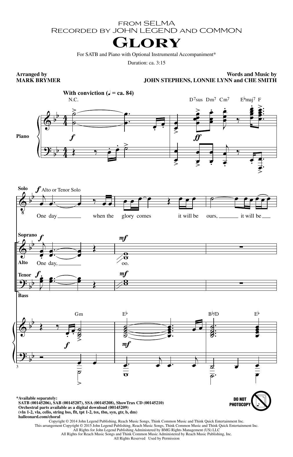 Common & John Legend Glory (arr. Mark Brymer) sheet music notes and chords. Download Printable PDF.