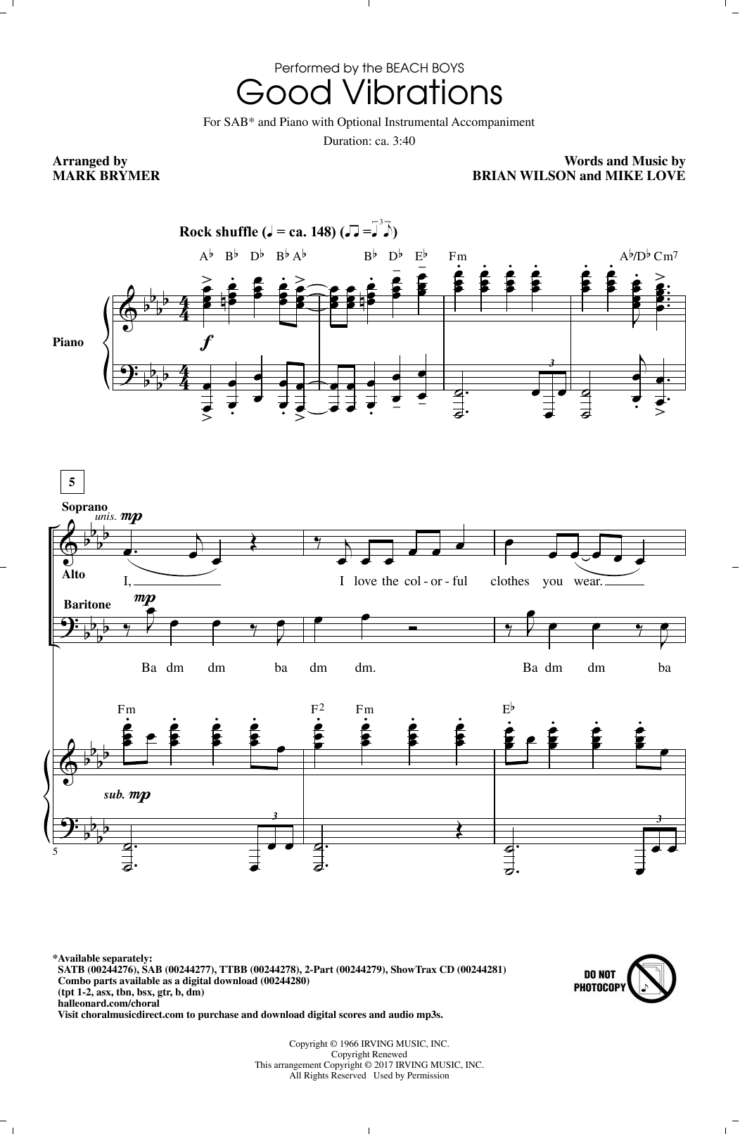 Mark Brymer Good Vibrations sheet music notes and chords. Download Printable PDF.