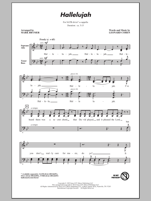 Leonard Cohen Hallelujah (arr. Mark Brymer) sheet music notes and chords. Download Printable PDF.