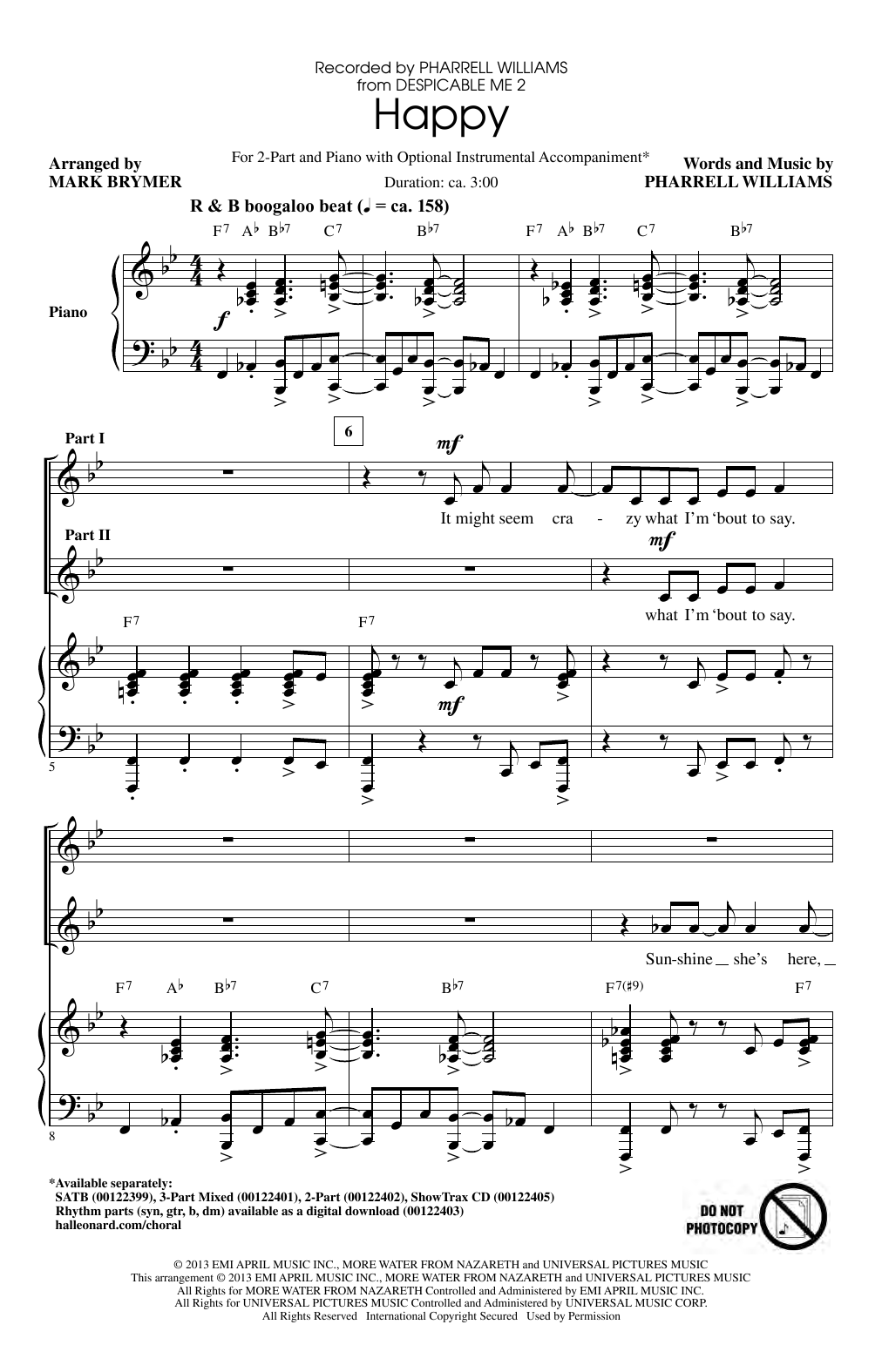 Pharrell Williams Happy (arr. Mark Brymer) sheet music notes and chords. Download Printable PDF.