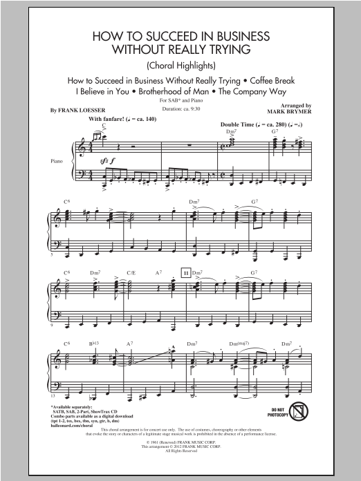 Frank Loesser How to Succeed In Business Without Really Trying (Medley) (arr. Mark Brymer) sheet music notes and chords. Download Printable PDF.