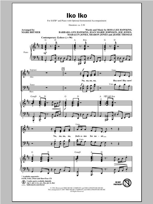 The Dixie Cups Iko Iko (arr. Mark Brymer) sheet music notes and chords. Download Printable PDF.