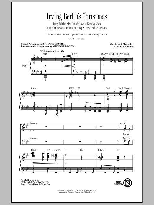 Mark Brymer Irving Berlin's Christmas (Medley) sheet music notes and chords. Download Printable PDF.