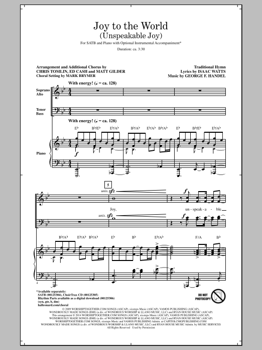 Mark Brymer Joy To The World (Unspeakable Joy) sheet music notes and chords. Download Printable PDF.