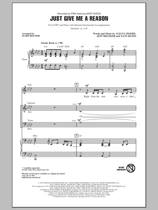 Mark Brymer Just Give Me A Reason sheet music notes and chords. Download Printable PDF.