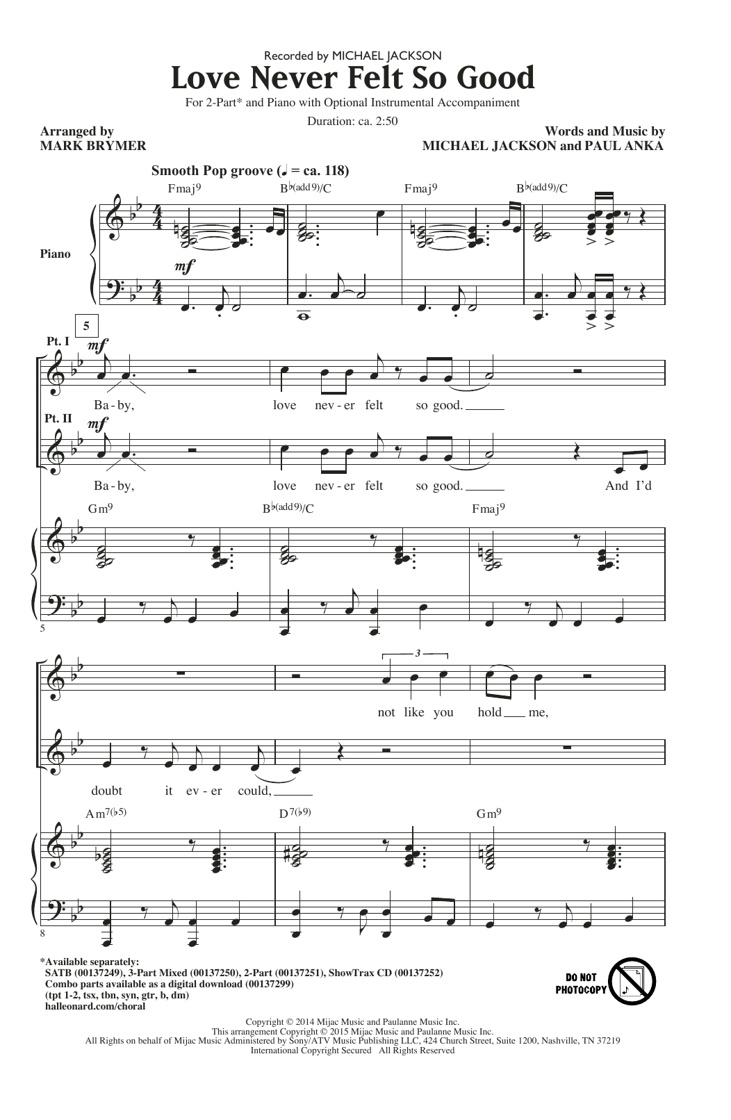 Michael Jackson Love Never Felt So Good (arr. Mark Brymer) sheet music notes and chords. Download Printable PDF.