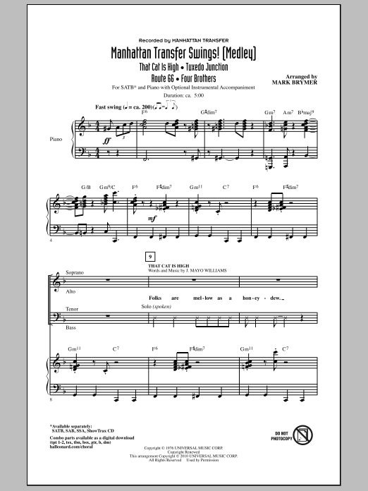 Learn to play Mark Brymer Manhattan Transfer Swings! (Medley) sheet music for SATB Choir in minutes. Price: 4.7900$ Mark Brymer Manhattan Transfer Swings! (Medley) sheet music notes and chords arranged for SATB Choir