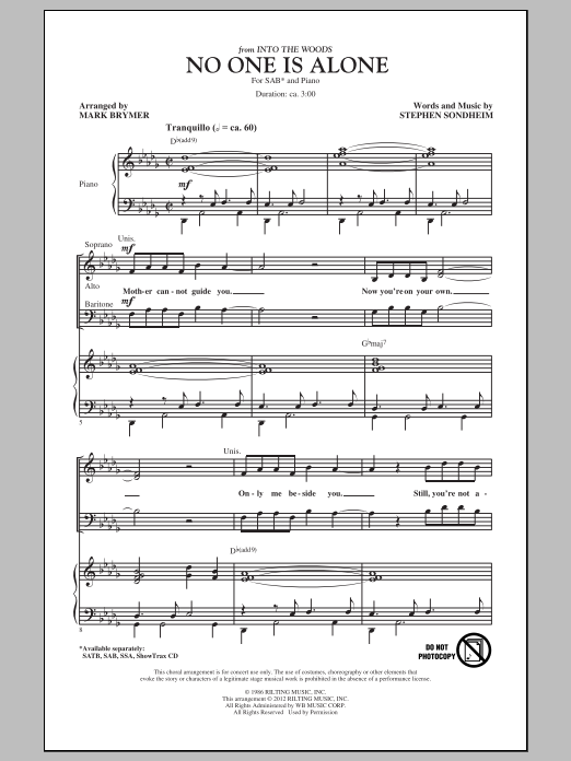 Mark Brymer No One Is Alone - Part I sheet music notes and chords. Download Printable PDF.