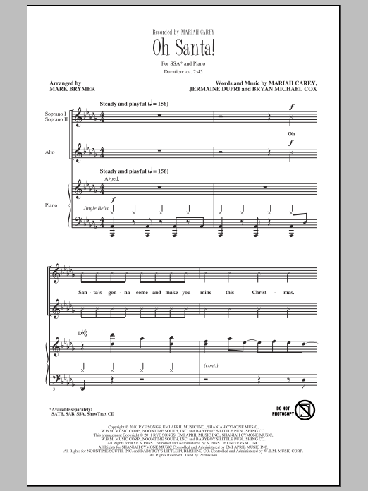 Mariah Carey Oh Santa! (arr. Mark Brymer) sheet music notes and chords. Download Printable PDF.