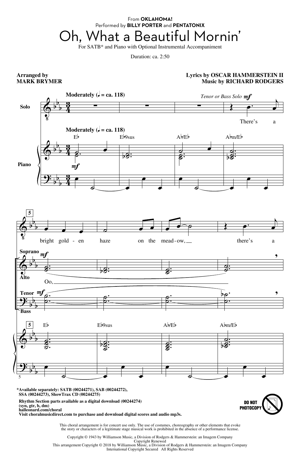 Mark Brymer Oh, What A Beautiful Mornin' (from Oklahoma!) sheet music notes and chords. Download Printable PDF.