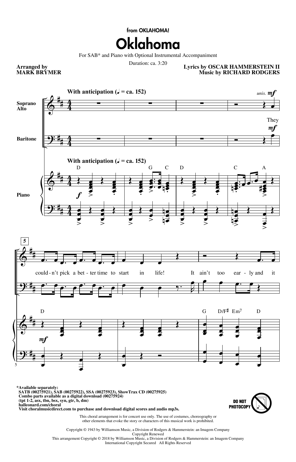 Mark Brymer Oklahoma sheet music notes and chords. Download Printable PDF.