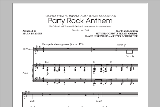 LMFAO Party Rock Anthem (arr. Mark Brymer) sheet music notes and chords arranged for 2-Part Choir