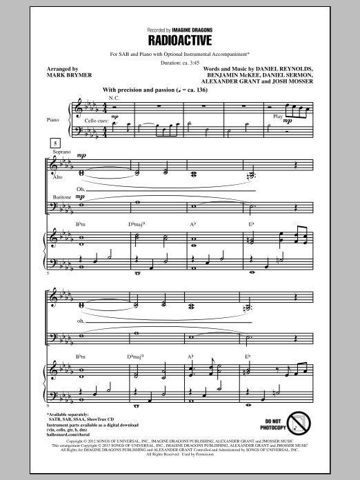 Imagine Dragons Radioactive (arr. Mark Brymer) sheet music notes and chords. Download Printable PDF.