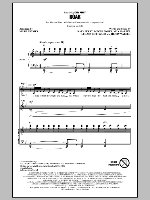 Katy Perry Roar (arr. Mark Brymer) sheet music notes and chords. Download Printable PDF.