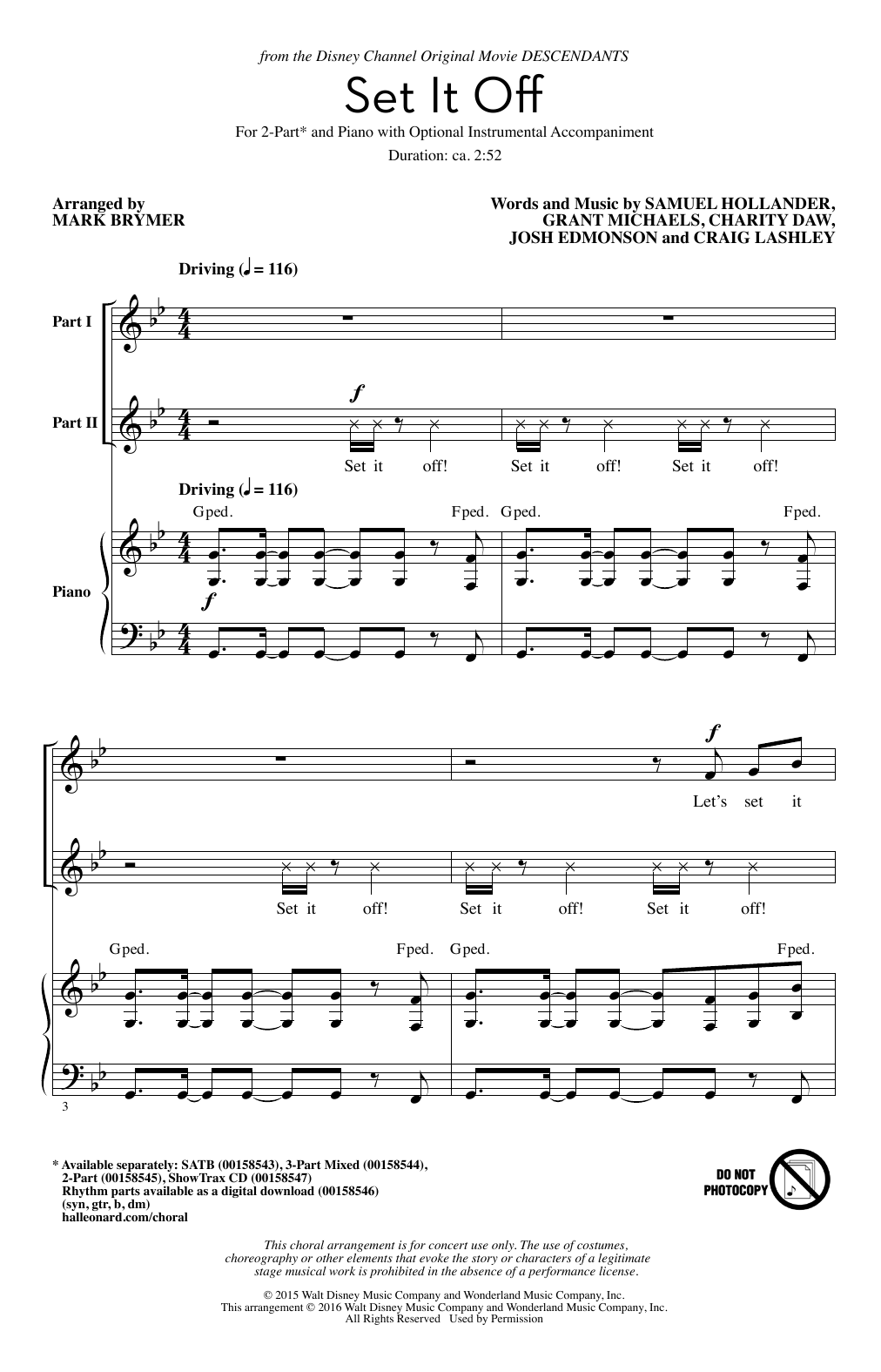 Learn to play Mark Brymer Set It Off sheet music for 2-Part Choir in minutes. Price: 3.9900$ Mark Brymer Set It Off sheet music notes and chords arranged for 2-Part Choir