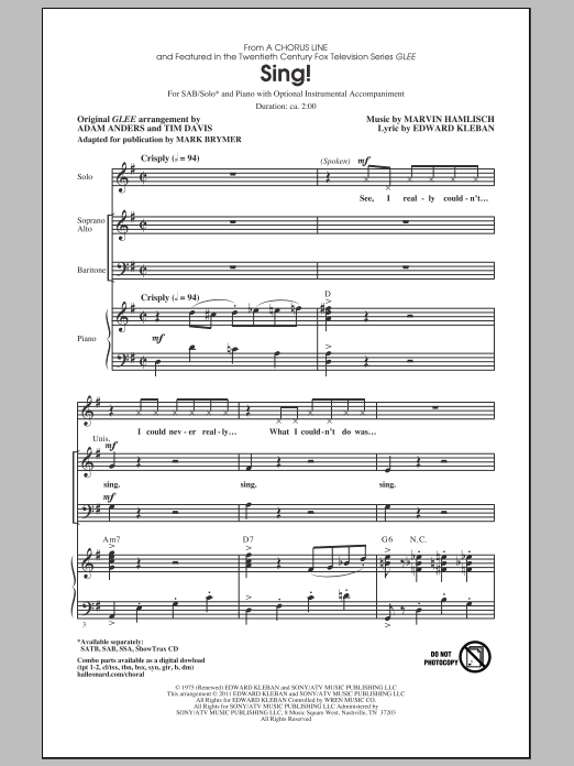 Mark Brymer Sing! sheet music notes and chords. Download Printable PDF.