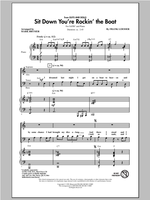 Mark Brymer Sit Down You're Rockin' The Boat sheet music notes and chords. Download Printable PDF.