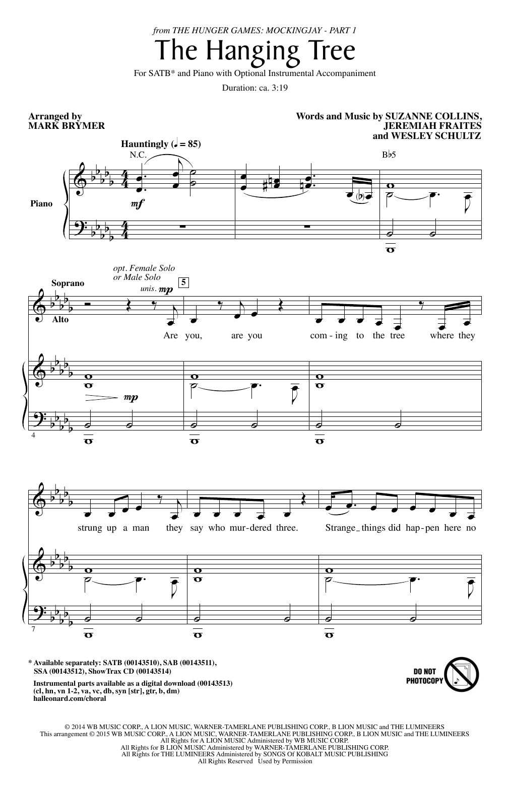 James Newton Howard The Hanging Tree (arr. Mark Brymer) sheet music notes and chords. Download Printable PDF.