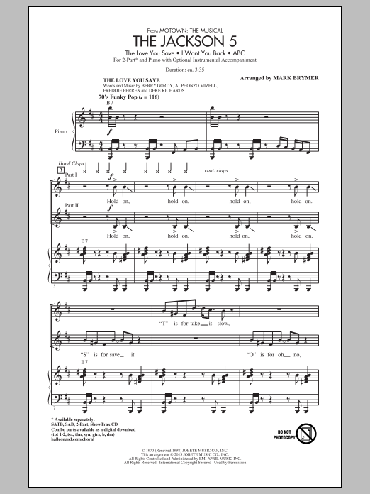 Learn to play Mark Brymer The Jackson 5 (from Motown the Musical) sheet music for 2-Part Choir in minutes. Price: 3.9900$ Mark Brymer The Jackson 5 (from Motown the Musical) sheet music notes and chords arranged for 2-Part Choir