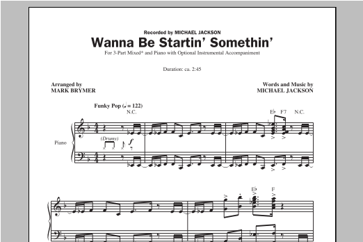 Mark Brymer Wanna Be Startin' Somethin' sheet music notes and chords. Download Printable PDF.