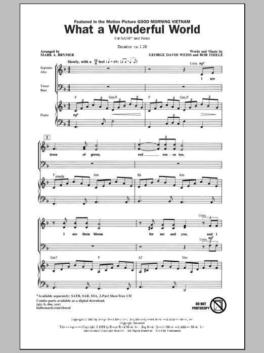 Louis Armstrong What A Wonderful World (arr. Mark Brymer) sheet music notes and chords. Download Printable PDF.