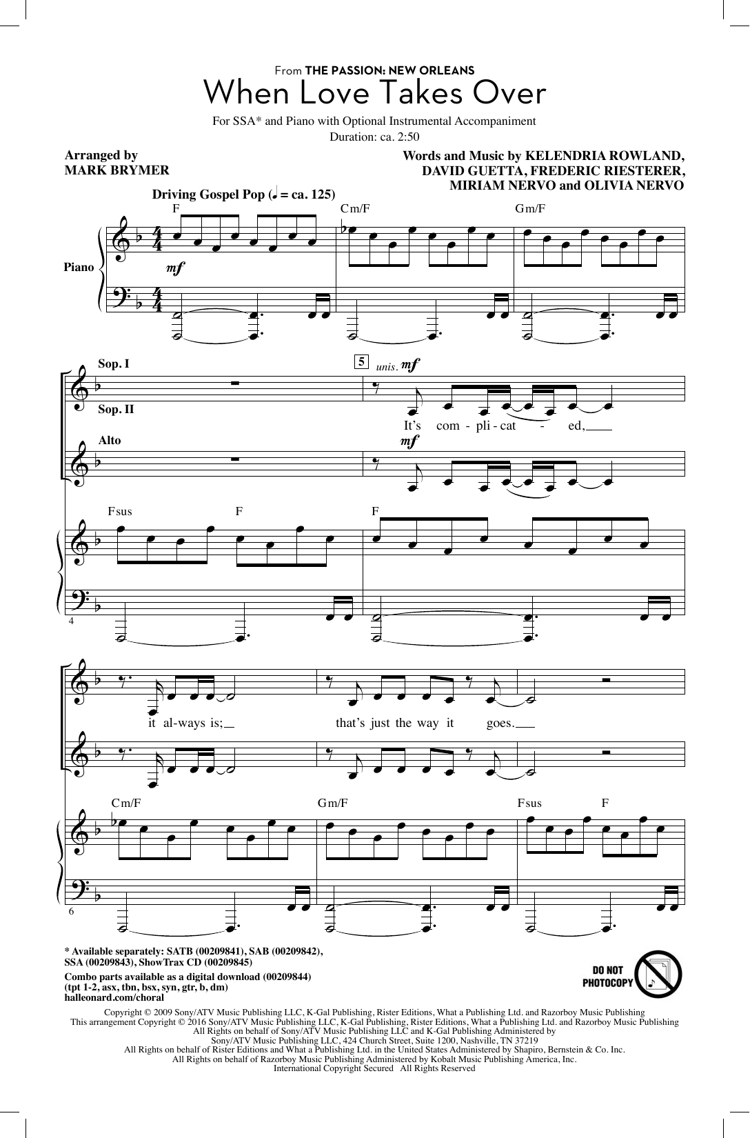 Mark Brymer When Love Takes Over sheet music notes and chords. Download Printable PDF.