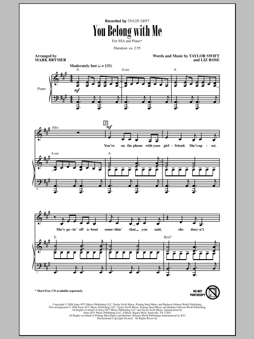 Mark Brymer You Belong With Me sheet music notes and chords. Download Printable PDF.