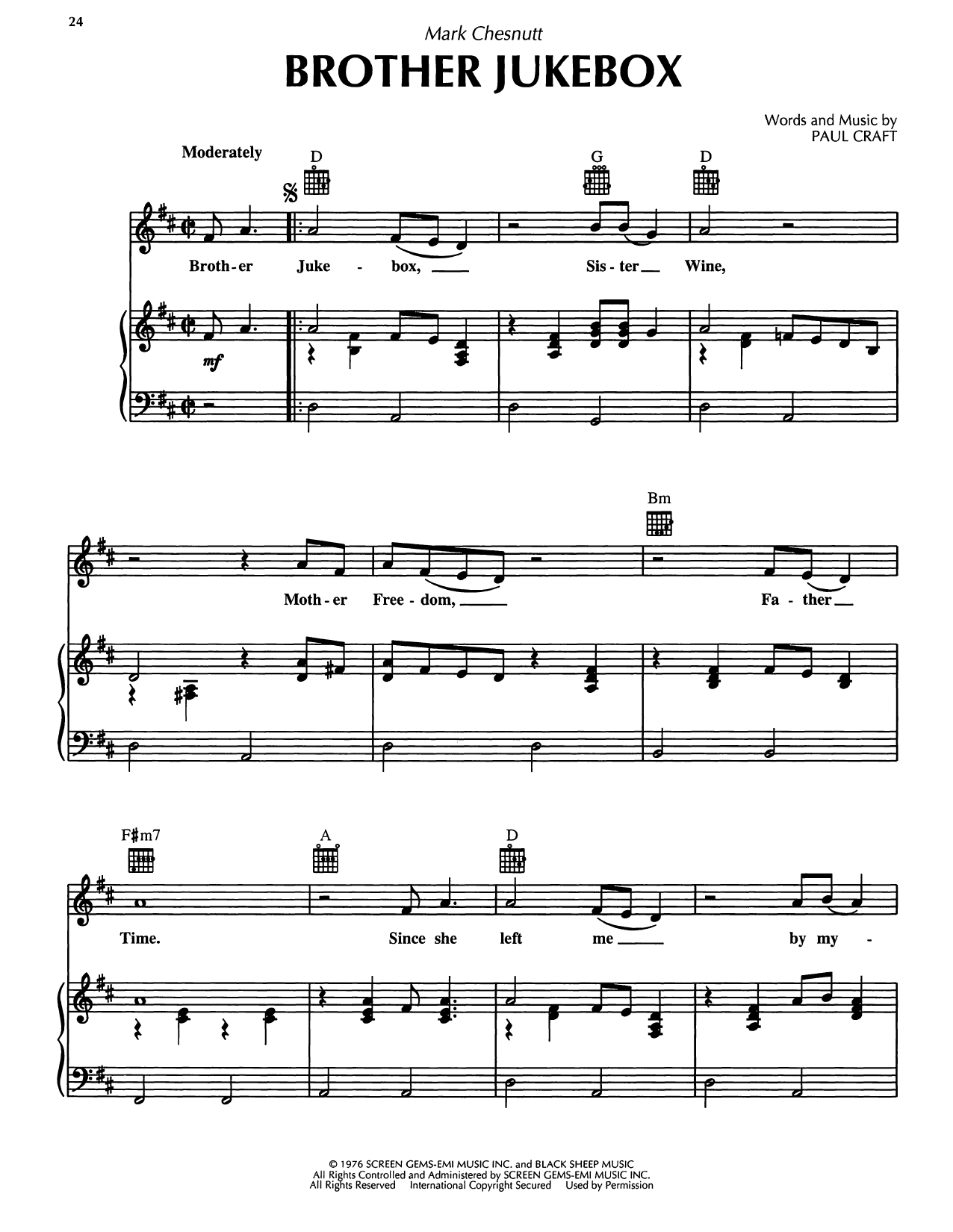 Learn to play Mark Chesnutt Brother Jukebox sheet music for Piano, Vocal & Guitar Chords (Right-Hand Melody) in minutes. Price: 7.8900$ Mark Chesnutt Brother Jukebox sheet music notes and chords arranged for Piano, Vocal & Guitar Chords (Right-Hand Melody)