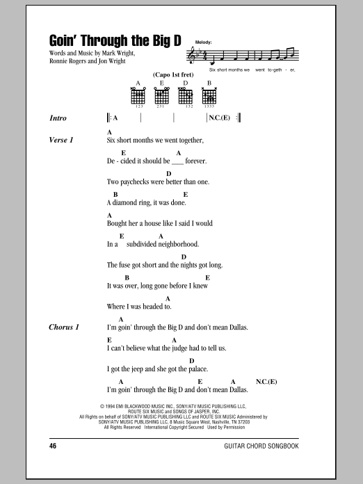 Mark Chesnutt Goin' Through The Big D sheet music notes and chords. Download Printable PDF.