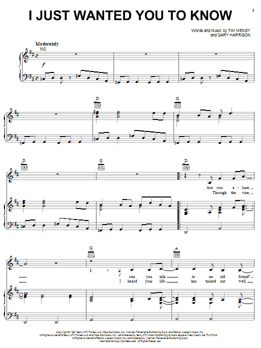 Learn to play Mark Chesnutt I Just Wanted You To Know sheet music for Piano, Vocal & Guitar Chords (Right-Hand Melody) in minutes. Price: 7.8900$ Mark Chesnutt I Just Wanted You To Know sheet music notes and chords arranged for Piano, Vocal & Guitar Chords (Right-Hand Melody)