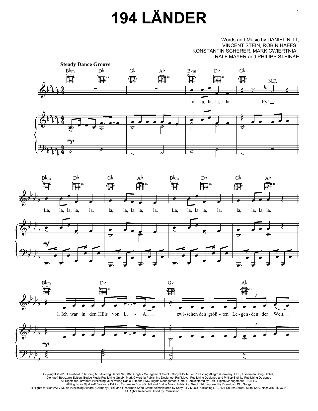 Mark Forster 194 Länder sheet music notes and chords. Download Printable PDF.