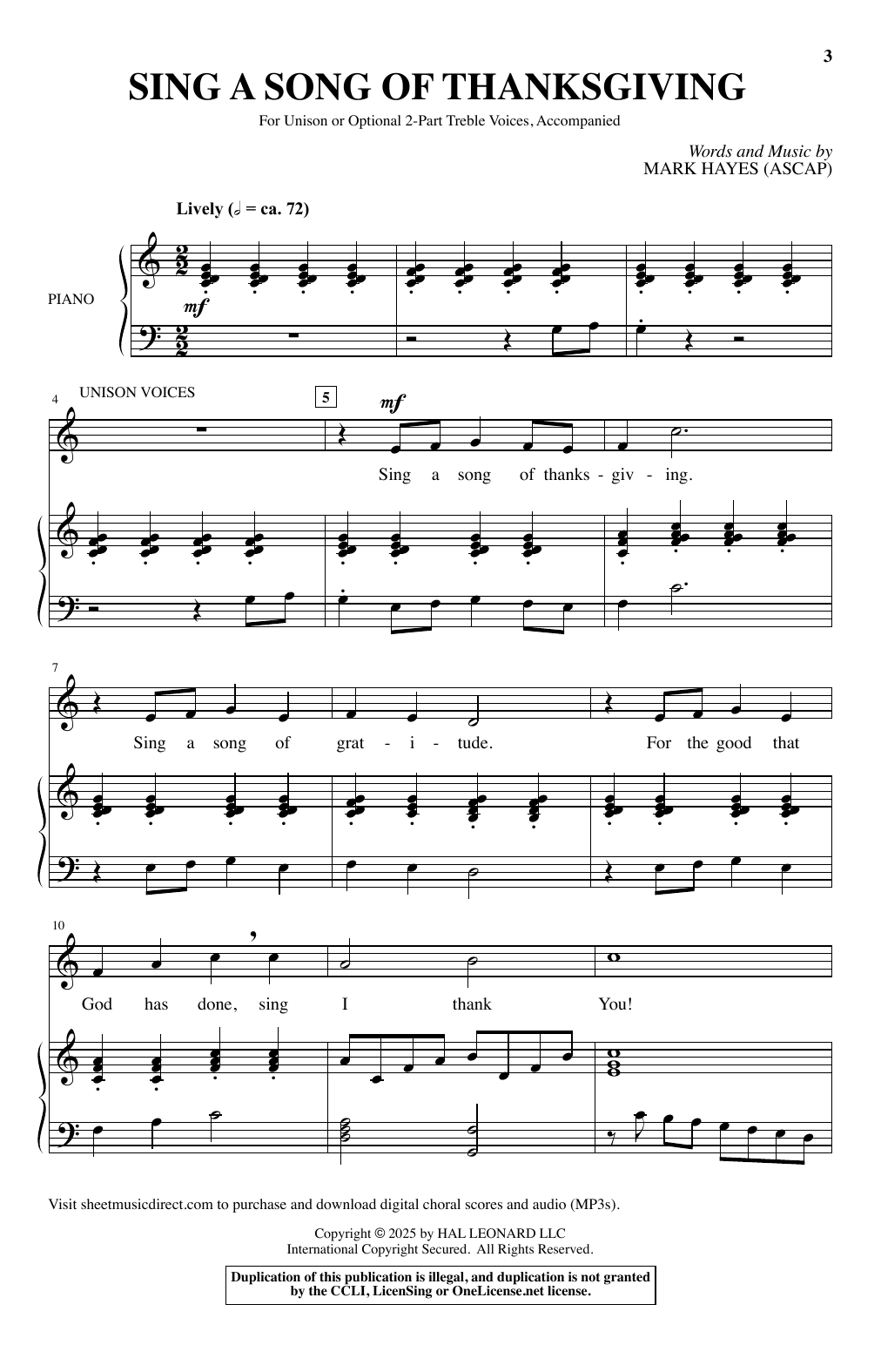 Mark Hayes Sing A Song Of Thanksgiving sheet music notes and chords. Download Printable PDF.