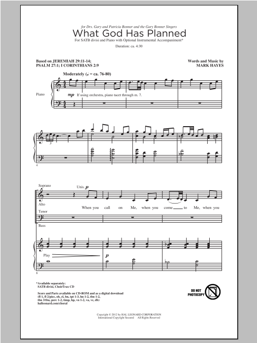 Mark Hayes What God Has Planned sheet music notes and chords. Download Printable PDF.