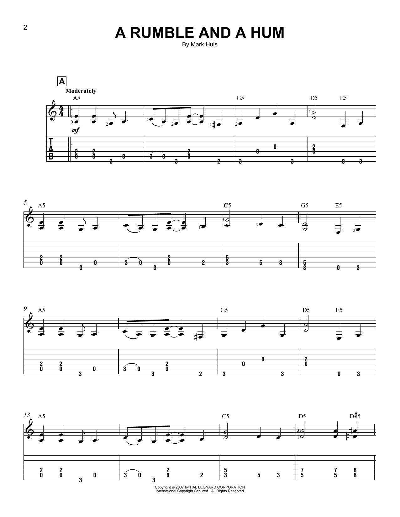 Mark Huls A Rumble And A Hum sheet music notes and chords. Download Printable PDF.