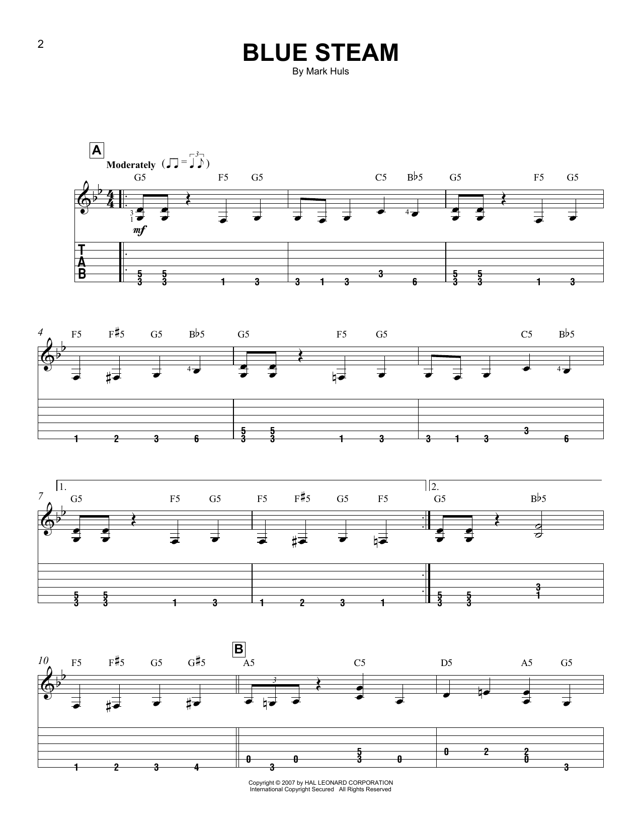 Mark Huls Blue Steam sheet music notes and chords. Download Printable PDF.