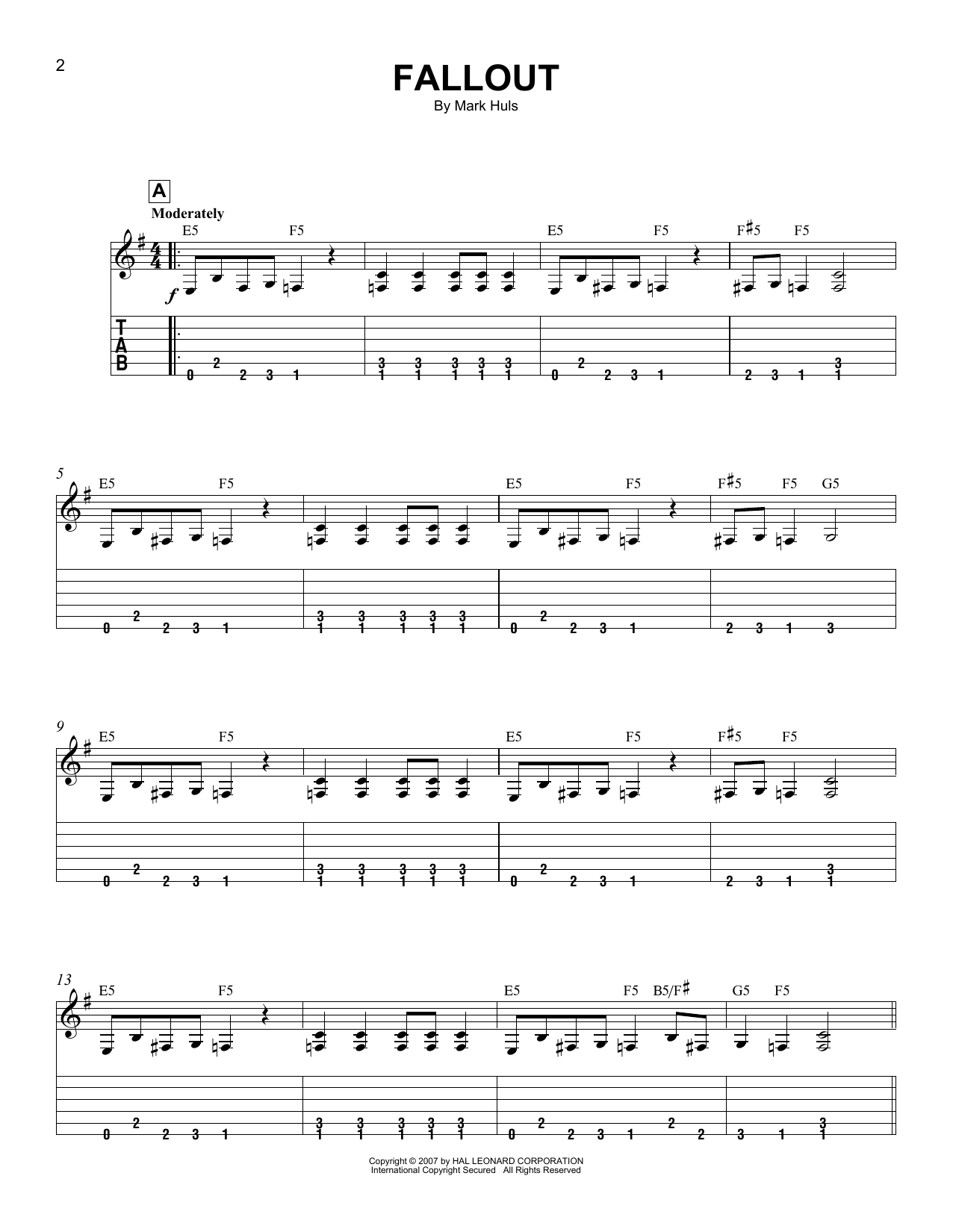 Mark Huls Fallout sheet music notes and chords. Download Printable PDF.