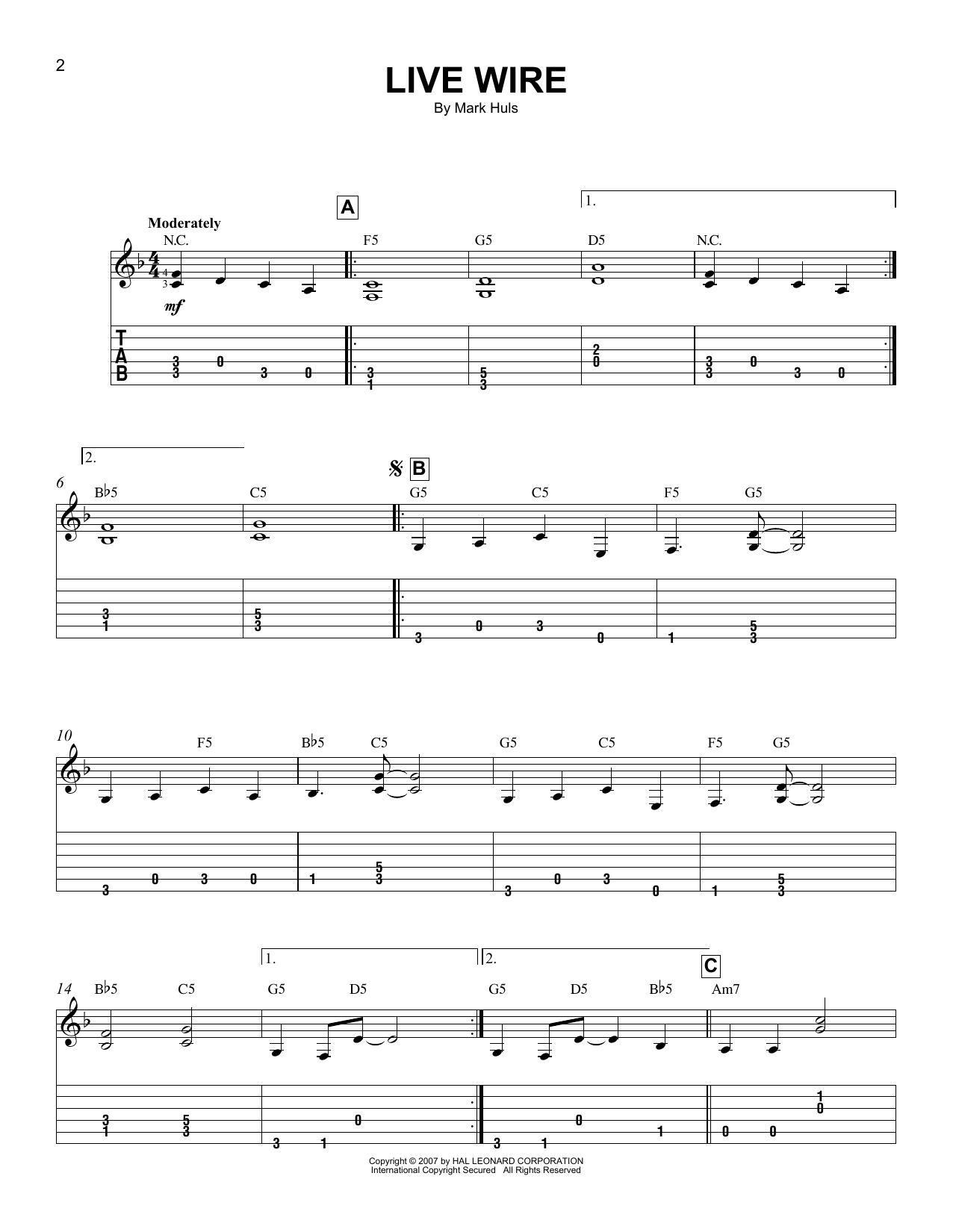 Mark Huls Live Wire sheet music notes and chords. Download Printable PDF.