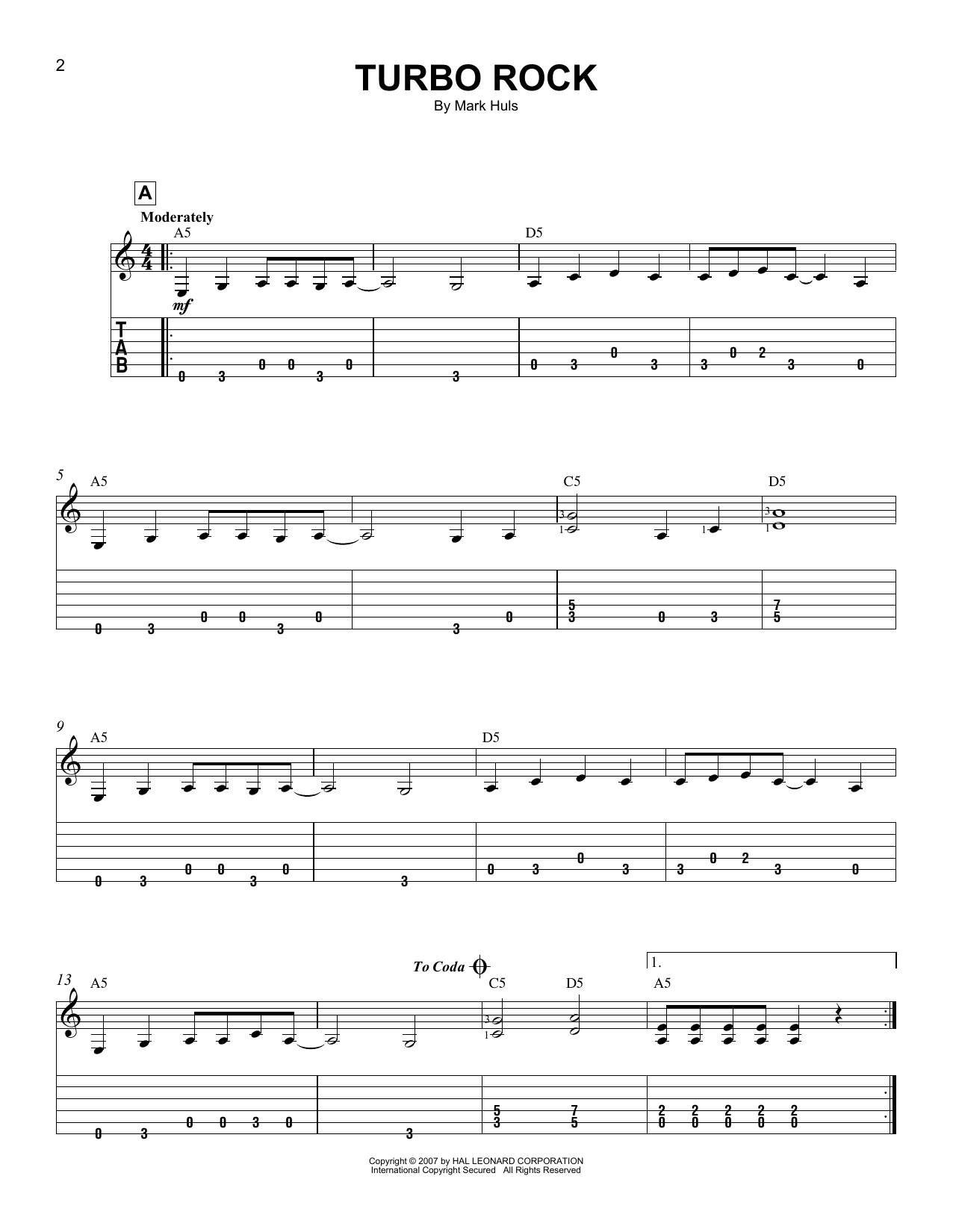 Mark Huls Turbo Rock sheet music notes and chords. Download Printable PDF.