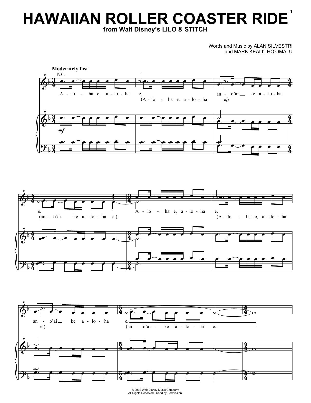 Mark Keali'i Ho'omalu Hawaiian Roller Coaster Ride (from Lilo & Stitch) sheet music notes and chords. Download Printable PDF.