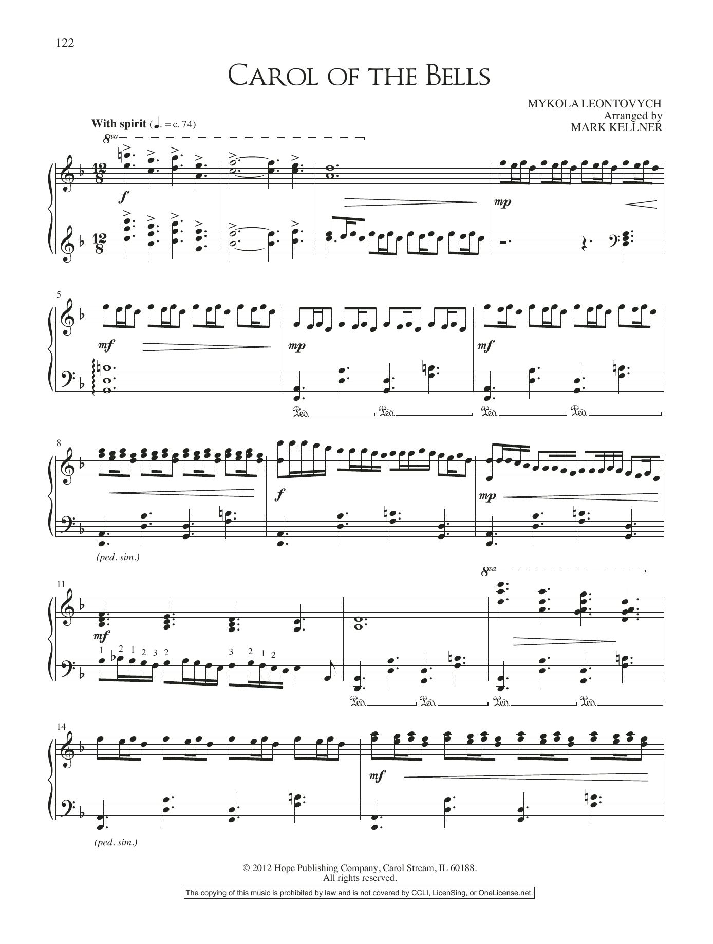 Mark Kellner Carol of the Bells sheet music notes and chords. Download Printable PDF.