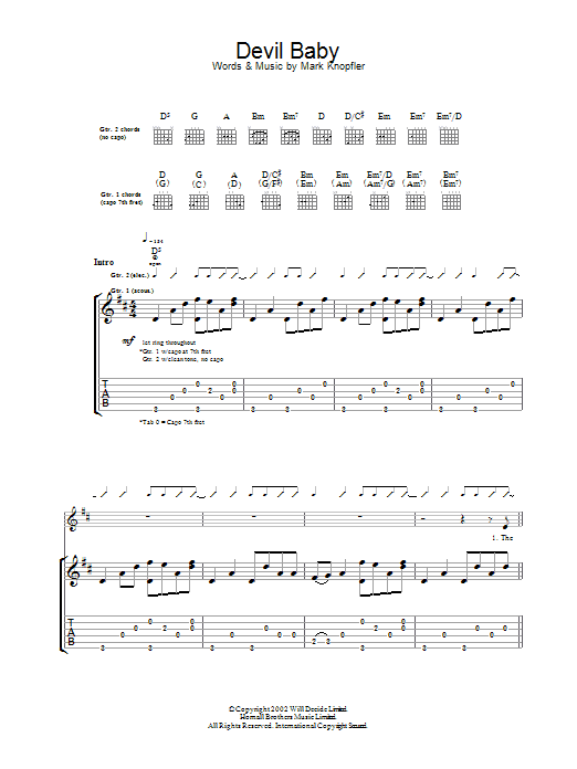 Mark Knopfler Devil Baby sheet music notes and chords arranged for Guitar Tab