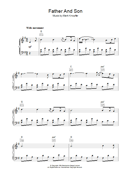 Mark Knopfler Father And Son (from Cal) sheet music notes and chords arranged for Piano Solo