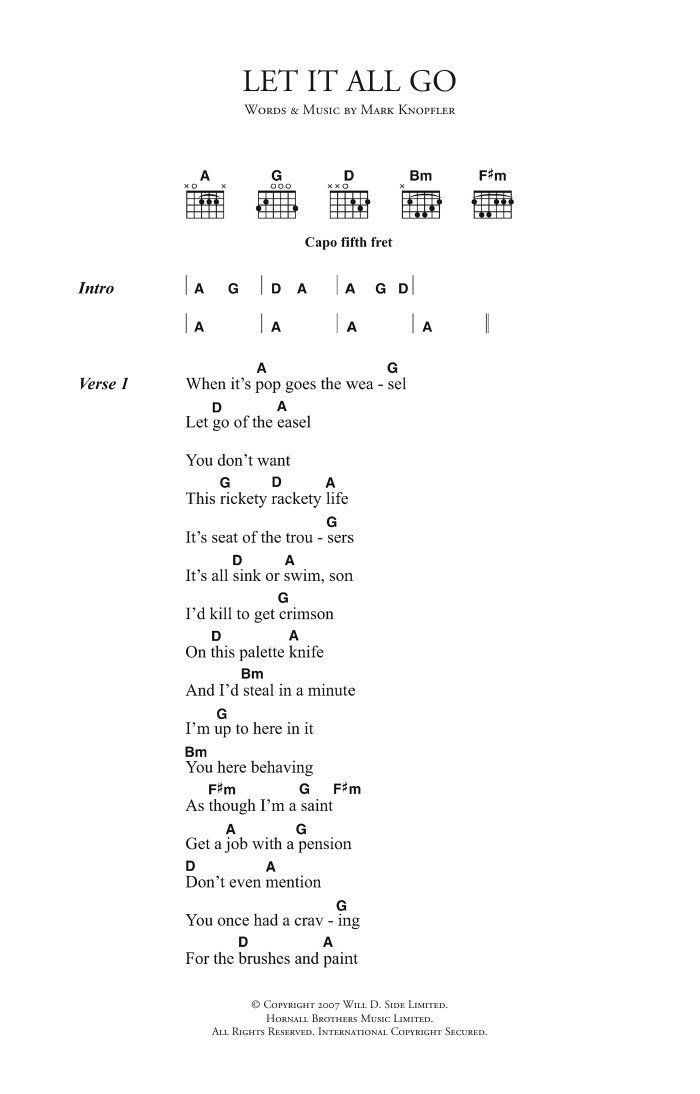 Mark Knopfler Let It All Go sheet music notes and chords. Download Printable PDF.