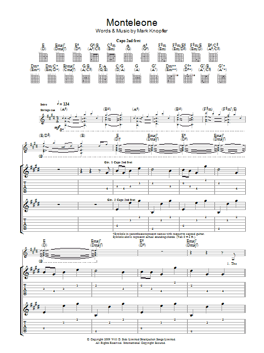 Mark Knopfler Monteleone sheet music notes and chords. Download Printable PDF.