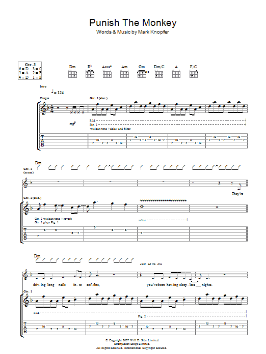 Learn to play Mark Knopfler Punish The Monkey sheet music for Guitar Tab in minutes. Price: 7.8900$ Mark Knopfler Punish The Monkey sheet music notes and chords arranged for Guitar Tab