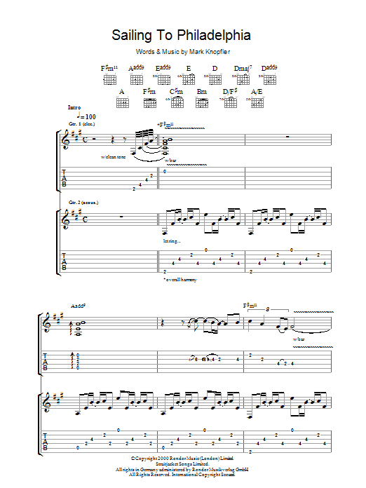 Mark Knopfler Sailing To Philadelphia sheet music notes and chords. Download Printable PDF.